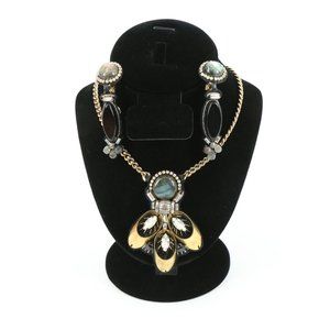 Ranjana Khan Labradorite Necklace Gold Tone Chain Clip On Earring Set
